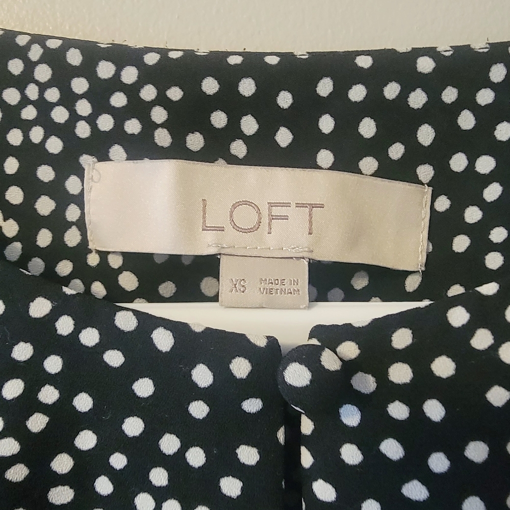 LOFT Woman's Black & White Polka Dot Long Sleeve Dress